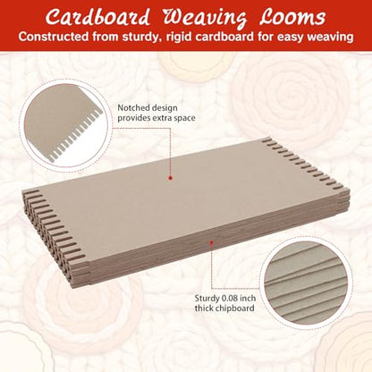 PEDOBALI 50 Pcs Cardboard Wide Notch Weaving Boards Gray Weaving Looms Cardboard for Beginners Sewing Knitting Arts Crafts Jewelry Crochet Basket (6-1/2 x 13.4 Inch)