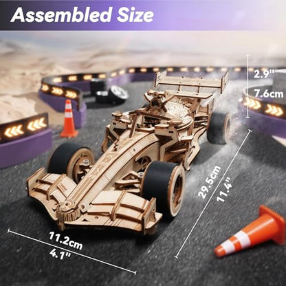 ROBOTIME 3D Puzzles for Adults, 1:18 Scale Wooden Formula Racing Car LK505, Wood Mechanical Model Car Kits to Build, Cool Crafts for Teens & Adults Project Kits Model Building Set