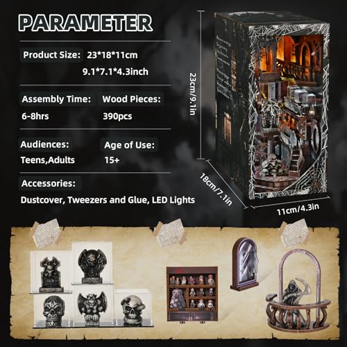 MiniCity Haunting Relics Book Nook Kit, 3D Wooden Bookshelf Puzzle with LED - color: Haunting Relics