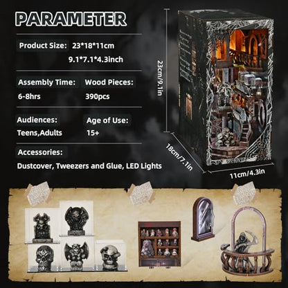 MiniCity Haunting Relics Book Nook Kit, 3D Wooden Bookshelf Puzzle with LED - color: Haunting Relics