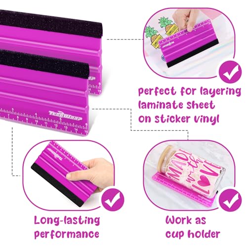 TECKWRAP Professional Felt Squeegee for Vinyl, Pitaya, 2 PCS, 6"x2.9" - color: 2pcs Pitaya