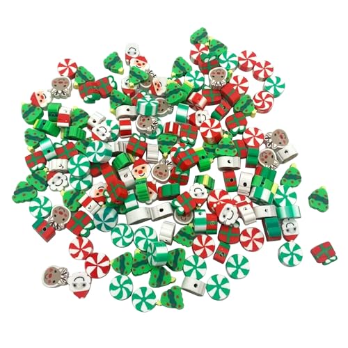 100 Pcs Christams Polymer Clay Beads Mixed Heishi Spacer Beads Supplies for DIY Bracelet Earring Necklace Jewelry Making - color: Christmas-2