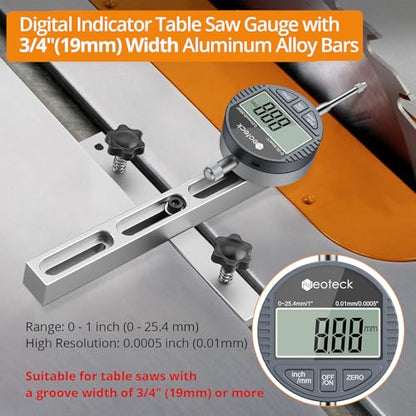 Neoteck 0-1"/0.0005" Digital Table Saw Gauge for 3/4" Miter Slot or More - color: Silver