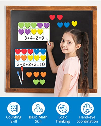 Coogam Magnetic Ten Frame Set, Math Manipulative Games for Kids with 6 Ten Frames 60 Magnetic Math Counters, Montessori Educational Toy Gift for Preschool Kindergarten 3 4 5 Year Old Toddlers - style: love shape