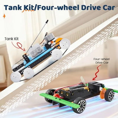 6-in-1 STEM Home Lab Science Kit for Kids Age 8-12, Boys & Girls 9 10 11 13 14 Year Old Educational Adventure Set: Tank & Car Building, Saltwater Generator | Perfect Birthday & Learning Gift for Kids