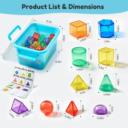 TOMMYHOME 3 Dimensions Shapes for Teaching - Table Math Manipulatives