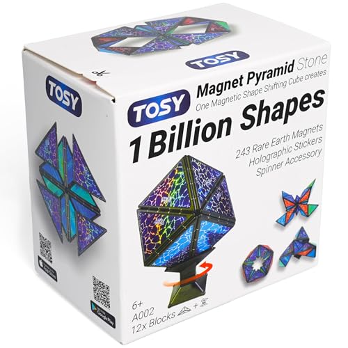 TOSY Magnet Pyramid Stone - 1 Cube Transforms into 1 Billion Shapes, 12 Pieces, 243 Rare Earth Magnets, Holographic Design Magnet Tiles Creative Puzzle STEM/STEAM Toy - color: Stone (Set of 1)
