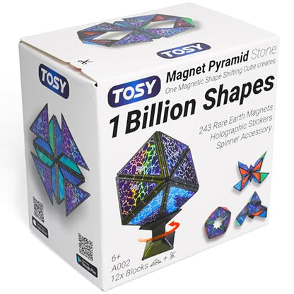 TOSY Magnet Pyramid Stone - 1 Cube Transforms into 1 Billion Shapes, 12 Pieces, 243 Rare Earth Magnets, Holographic Design Magnet Tiles Creative Puzzle STEM/STEAM Toy - color: Stone (Set of 1)