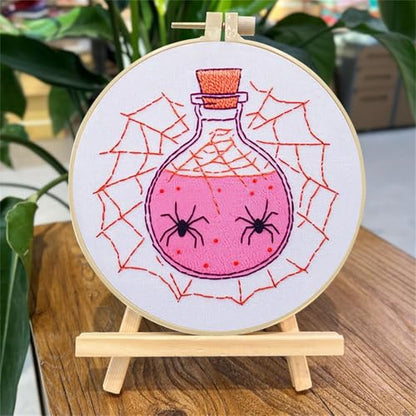 SCECALA 4 Pack Pink Halloween Embroidery Kit for Beginners - color: Pink White