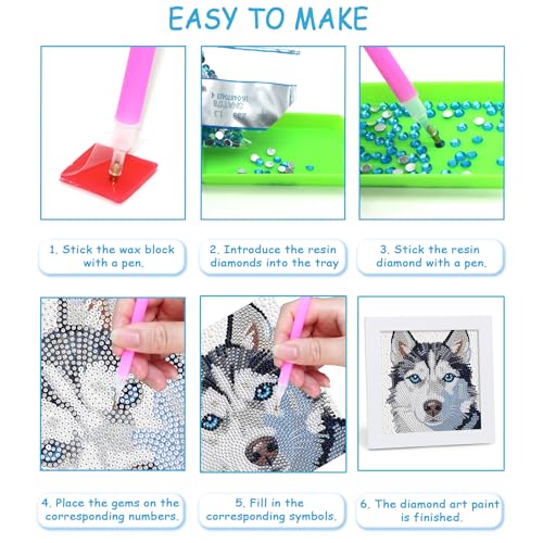 Libfx Diamond Art Kits for Kids with Frame Diamond Art for Girls Boys Beginners Arts and Crafts Birthday Gifts (Husky) - color: Husky