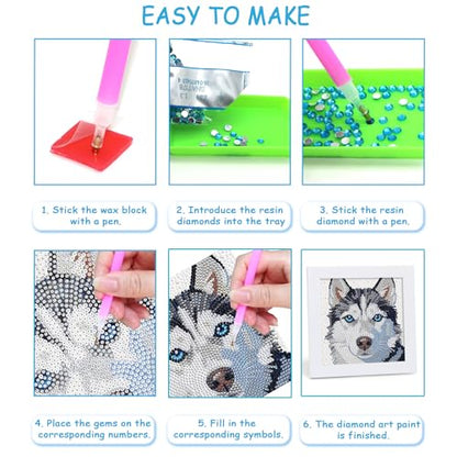 Libfx Diamond Art Kits for Kids with Frame Diamond Art for Girls Boys Beginners Arts and Crafts Birthday Gifts (Husky) - color: Husky