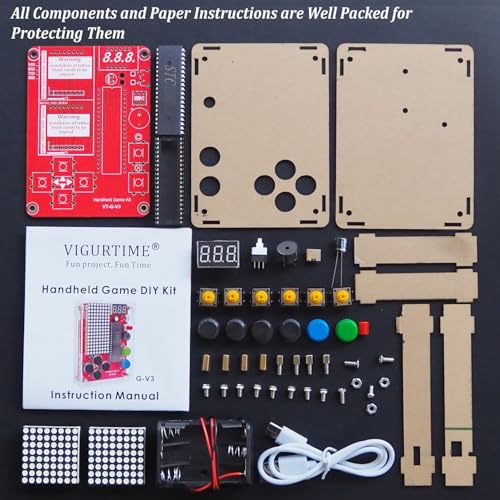DIY Retro Game Solder Project Kit for Electronic Soldering Practice and Learning, Build a Handheld Console with 5 in 1 Classic Games by Yourself, Great STEM Project for Family and Friends