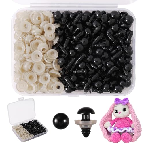 Vanblue Safety Eyes 260PCS 10mm Plastic Black Craft Eyes Teddy Bear Eyes with Washers for Amigurumi Stuffed Animals Crochet Toys Crafts Making Halloween Decorations - size: 10mm