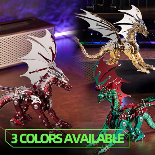 OreilleStar 3D Metal Dragon Puzzle, Mechanical Model Building Kit, Green and Red Assembly Puzzle for Adults Gift (Red Dragon) - color: Red Dragon