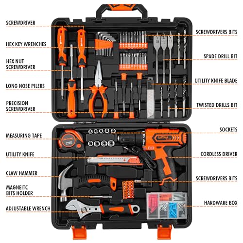 CARTMAN Orange 198-Piece 12V Cordless Drill Tool Combo Kit - style: 198 PC