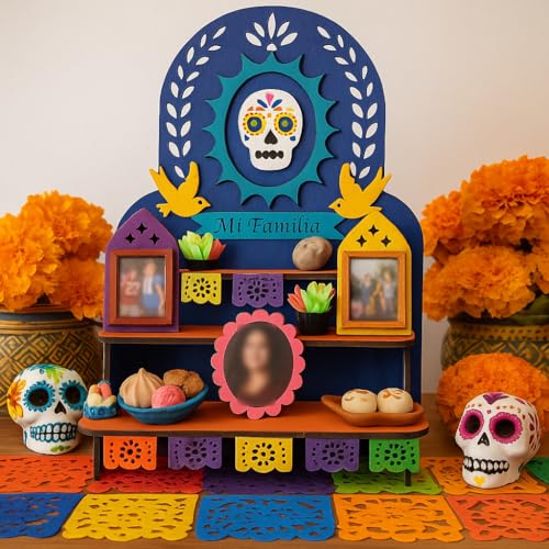 3-Tier Dia De Los Muertos Altar Ofrenda Kit, Wooden Day of The Dead Altar - size: 3-Tier Solecito Altar