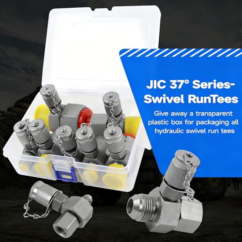 7Pcs JIC37 Hydraulic Swivel Run Tees Connector Tester Coupling Set, Hydraulic Pressure Test Fittings for Excavator Construction Machinery Hydraulic System