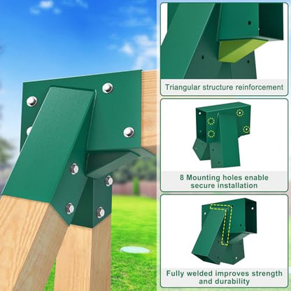 BeneLabel A-Frame Swing Set Brackets 2 Pcs Heavy Duty Swing Set Hardware with Swing Hangers & Mounting Hardware DIY Swing Set End Bracket Swing Set Kit for 4 (4x4) Legs & 1 (4x6) Beam Green - color: Both Ends Brackets With Black Swing Hanger