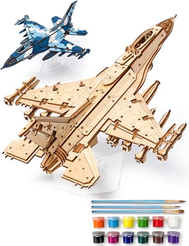 BOOZUU Paintable 3D Wooden Fighter Jet Puzzle for Adults