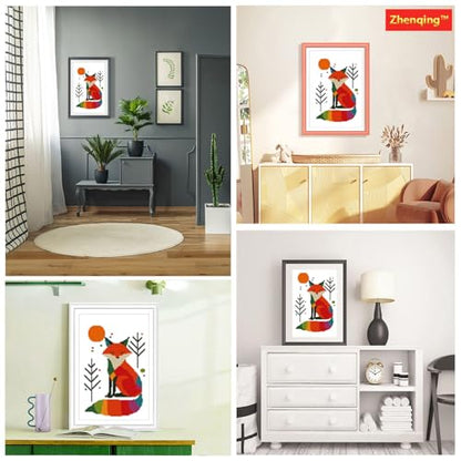 Zhenqing Rainbow Fox Cross Stitch Kit - 11CT Pre-Printed 28x38cm Fabric with Threads & Needle (No Tools) (68571) - color: Rainbow Fox