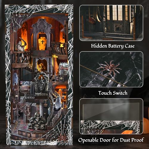 MiniCity Haunting Relics Book Nook Kit, DIY Wooden Bookshelf Model with LED - color: Haunting Relics