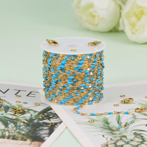 UMAOKANG Gold Plated Stainless Steel Blue Enamel Chain for Jewelry Making - color: Gold-Blue Enamel