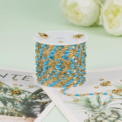 UMAOKANG Gold Plated Stainless Steel Blue Enamel Chain for Jewelry Making - color: Gold-Blue Enamel
