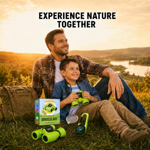 Binoculars for Kids – Perfect Toy for Little Boys and Girls – Extensive Set Incl. Magnifying Glass & Compass – Powerful Magnification 8X21 – 3 to 12 Year Old Kids for Toddler - color: Green