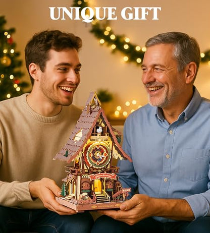 ROKR Cuckoo Clock 3D Wooden Puzzle with LED Light & Hourly Chime for Adults