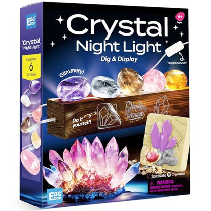 Gamerside Gemstone Dig Kit & Display Crystal Night Light for Kids, Dig Up 6 Genuine Rocks and Minerals, Gem Digging Kit for Kids Age 6-12, Educational Science Kit Birthday Gifts for Boys and Girls
