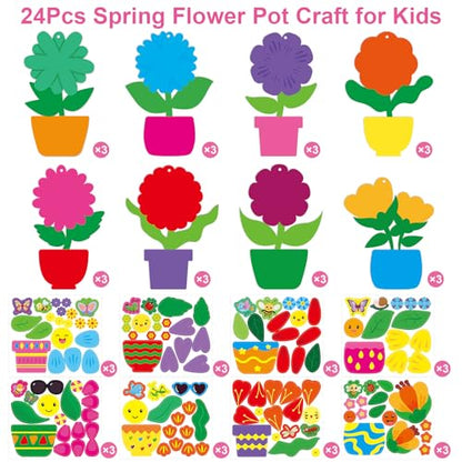 Fancy Land Spring Flower Craft Kit for Kids Make Your Own Flower Pot DIY Art Set Hanging Ornaments for Preschool Classroom Home Activities 24Pcs