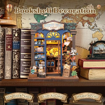 CUTEBEE Book Nook Kit - DIY Miniature House Dollhouse Kit for Adults and Teens, Booknook Tiny House Bookshelf Decor 3D Wooden Puzzle, Gifts for Family, Friends (Journey Trace Bookshop)