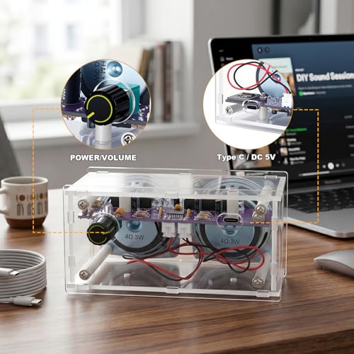 DIY Bluetooth Speaker Kit with LED Light Show - Acrylic Case Dual Speaker Set - Soldering Practice Electronics Kit for Adults & Teens - STEM Projects