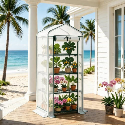 4‑Tier Mini Greenhouse, Small Walk‑in Green House, White - color: White, size: Small