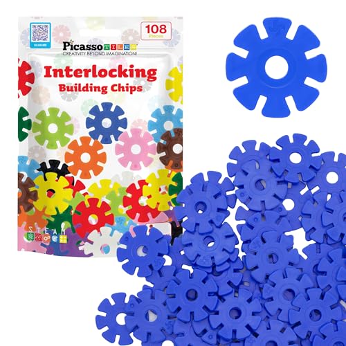 PicassoTiles Building Chip Interlocking Disc Construction Blocks in Blue Color STEM Learning Early Education Toy Engineering Playset Child Brain Development for Toddlers Girls Boys Kids Age 3+ PTF108 - color: Blu