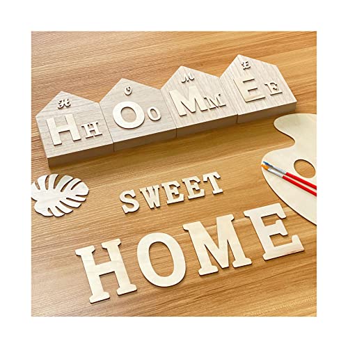 6 Inch 4 Pieces Unfinished Wooden House Shaped Blocks for Crafts Blank Wood House Freestanding Mother's Day Memorial Sign，1 Inch Thick MDF - size: 6 in