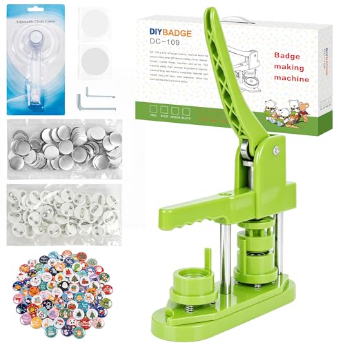 Button Maker Machine 25mm (1 in) DIY Gift, Installation-Free Pin Maker Machine, Pin Badge Button Press Machine with Free 500pcs Button Parts&100pcs Pictures&Circle Cutter(Green) - size: Round 25mm (1 inch)