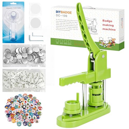 Button Maker Machine 25mm (1 in) DIY Gift, Installation-Free Pin Maker Machine, Pin Badge Button Press Machine with Free 500pcs Button Parts&100pcs Pictures&Circle Cutter(Green) - size: Round 25mm (1 inch)