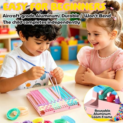 Cnbnd Aluminum Potholder Loom Kit for Kids,7.5 Inch Metal Weaving Loom - color: Pink