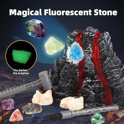 Woumserta Volcano Dig Kits for Kids 4-6 8-12, 10 Rocks Excavation Kit Toys - style: Volcano