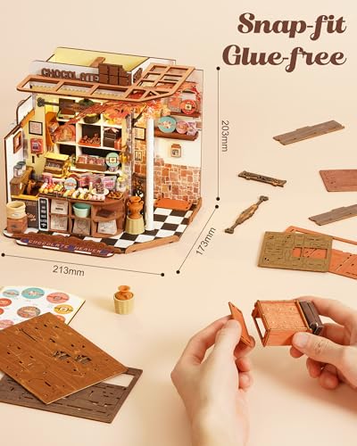 Rolife Henry's Chocolate Shop DIY Miniature Dollhouse Kit Gift for Adults