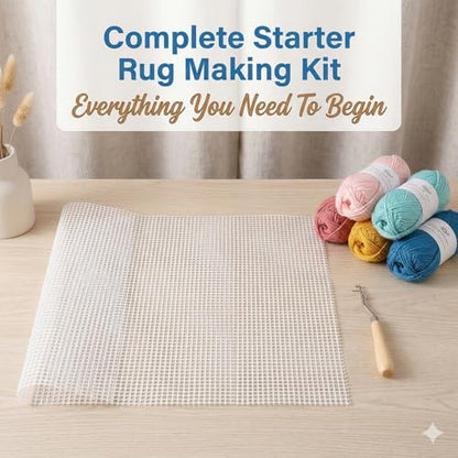19.7x19.7 Inch Latch Hook Canvas with Wooden Crochet Hook Tool - Starter Rug Making Mesh Cloth Kit for DIY Tapestry & Cushion Crafts (19x19in Mesh +Hook) - color: 19x19in Mesh +Hook