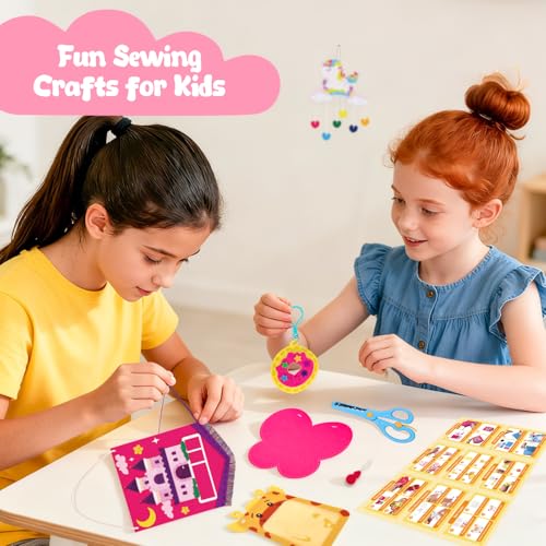 MGparty My First Sewing Kit for Kids - 8 Easy DIY Sewing Crafts with Bunny Pillow & Unicorn Wind Chime, Beginner Learn-to-Sew Craft Set for Girls & Boys Ages 5+, Screen-Free Educational Gift
