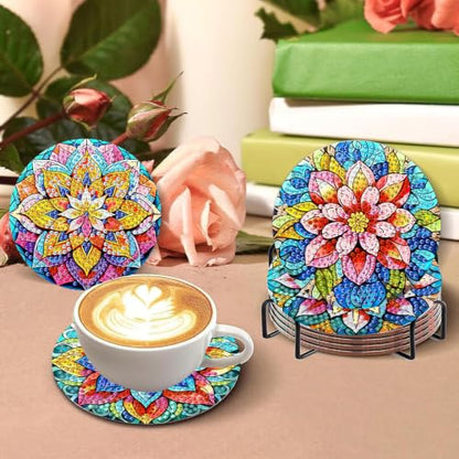 XUCNWL Flowers Diamond Art Coasters Kit for Adults, 8 PCS, 4X4 Inch - color: Flower-1