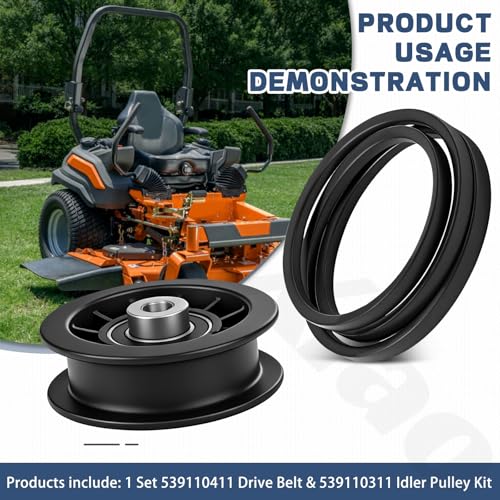 539110311 Idler Pulley Kit & 539110411 Drive Belt Compatible with Husqvarna Z254F Z200 Z4824 925ZX RZ4623 CZ3815 CZ4217 Lawn Mowers 12400 14259 607163