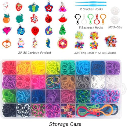 Inscraft 2600+ Loom Bands Set: Colorful Rubber Bands in 28 Colors with Container, 100 Clips, 152 Beads, 20 Pendant, 5 Backpack Hooks, 1 Instruction, Bracelet Making Refill Kit for Kids…