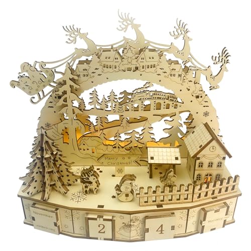 Deluxe 3D Wooden Christmas Puzzle: Mechanical Model Building Kit for Adults & Kids, Challenging DIY Assembly, STEM Engineering Toys, Unique Holiday Decor and Creative Gift (No Battery)