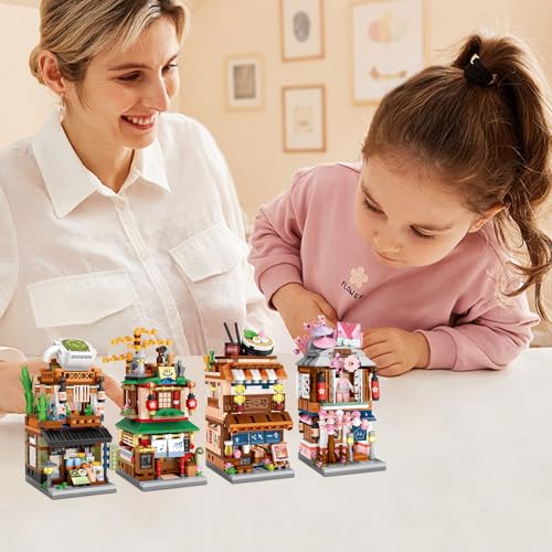 ELAICREE Japanese Street View Shop Building Blocks House Toy, 4 Models Mini DIY Building Blocks Model MOC Construction Toy, Gift for 6-12 Years Old Kid Girls and Boys - color: 4 Models