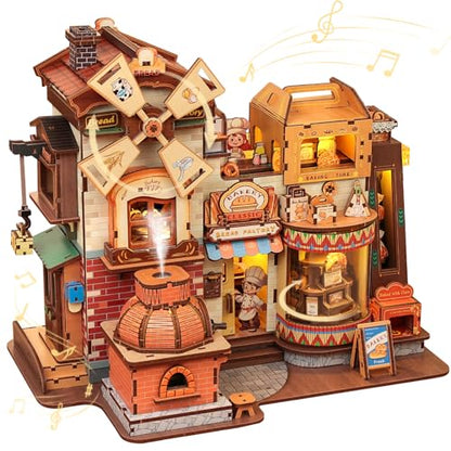 Fsolis 3D Wooden Puzzles for Adults - Mechanical Bread Factory Building Kit - color: Bread Factory