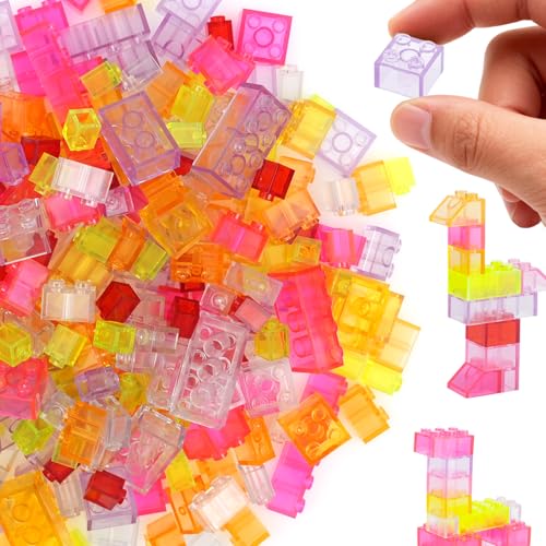 MALEKO Transparent Clear Building Bricks, 300PCS Mixed Shape Bulk Blocks - color: Transparent- Girls' Color